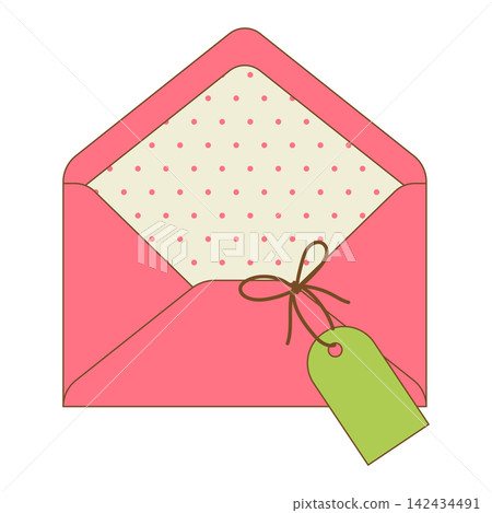 Letter in opened envelope. Romantic message with decor. Letter in opened envelope. Romantic message with decor. 142434491