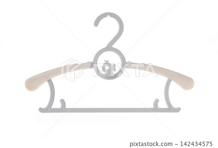 White plastic baby clothes hanger isolated on white background White plastic baby clothes hanger isolated on white background 142434575