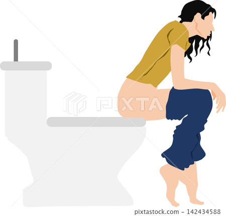 Illustration of a woman with abdominal pain Illustration of a woman with abdominal pain 142434588