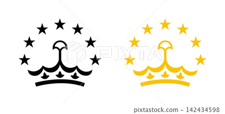 Tajikistan logo outline sticker, badge yellow, black simple layouts. Tajikistan national emblem silhouette flat icons set. Tajikistan logo outline sticker, badge yellow, black simple layouts. Tajikistan national emblem silhouette flat icons set. 142434598
