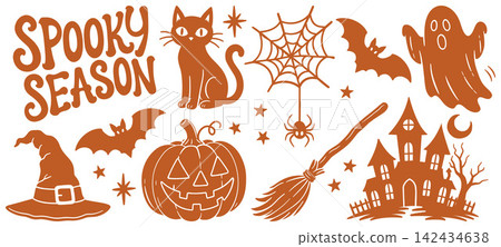 Halloween Hand Drawn Spooky Icon Set Illustration Halloween Hand Drawn Spooky Icon Set Illustration 142434638