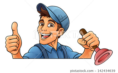Plumber Plunger Tool Cartoon Plumbing Man Handyman Plumber Plunger Tool Cartoon Plumbing Man Handyman 142434639