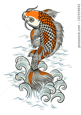 Koi Carp Fish Vintage Japanese Painting Style Art Koi Carp Fish Vintage Japanese Painting Style Art 142434642