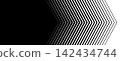 Banner with repeated chevron shaped arrows with different thickness and merger effect. Forward, fast, speed or motion background. Abstract striped geometric print. Vector graphic illustration 142434744