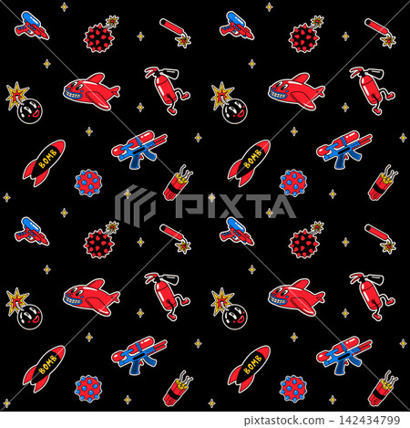 Funky pattern with planes, rockets and bombs Funky pattern with planes, rockets and bombs 142434799