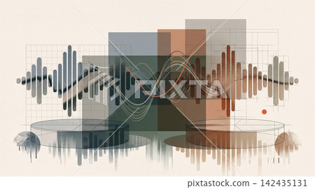 Abstract data visualization concept with circular podiums muted earth tones 142435131