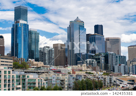 Glass skyscraper cityscape. City architecture. Architecture building. City skyscraper. Business skyscraper building. Urban skyline view. Architectural building in business district Glass skyscraper cityscape. City architecture. Architecture building. City skyscraper. Business skyscraper building. Urban skyline view. Architectural building in business district 142435381