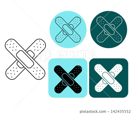 Medical two patch Logotype Pharmacy hand drawn illustration. Vector graphic line art. Perfect for logo, branding, packaging, labels, and modern decor design. For logo, web, package, sticker. 142435552