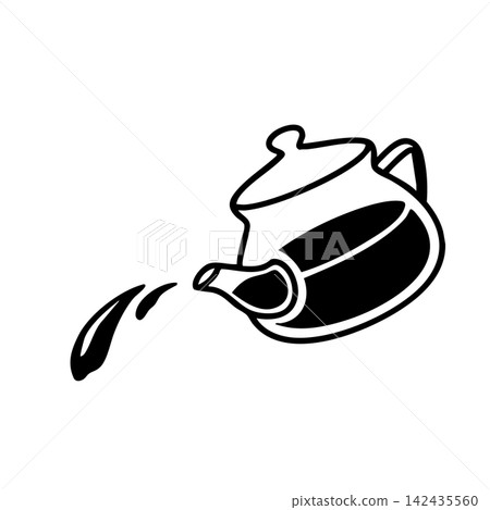 Pouring tea - Simple monochrome illustration Pouring tea - Simple monochrome illustration 142435560