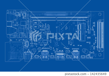 circuit board blueprint illustration. Vector circuit board blueprint illustration. Vector 142435649