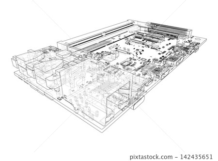 circuit board wireframe illustration. Vector circuit board wireframe illustration. Vector 142435651