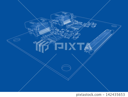 circuit board wireframe illustration. Vector circuit board wireframe illustration. Vector 142435653