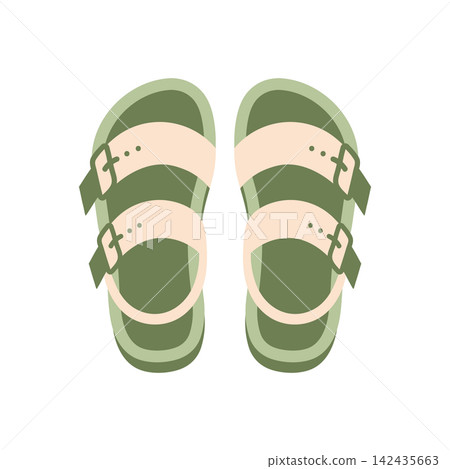Green Sandals with Buckles. Trendy summer beach outdoor sandals. Illustration. Green Sandals with Buckles. Trendy summer beach outdoor sandals. Illustration. 142435663
