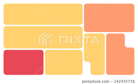 Asymmetric layout of yellow and coral rounded blocks for creative infographic presentation Asymmetric layout of yellow and coral rounded blocks for creative infographic presentation 142435738