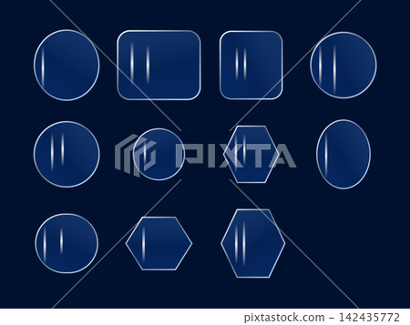 Glossy blue glass geometric buttons and icon frames set for user interface design assets Glossy blue glass geometric buttons and icon frames set for user interface design assets 142435772