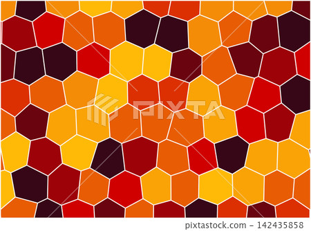 Warm autumn color mosaic background using orange and red honeycombs for decorative tiling 142435858