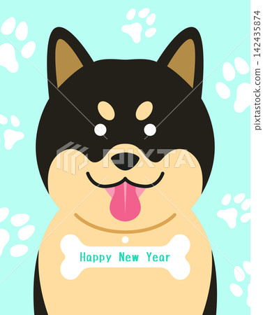 Happy New Year of the Dog cute shiba mascot card Happy New Year of the Dog cute shiba mascot card 142435874