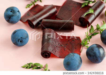 Homemade plum pastila with fresh plums Homemade plum pastila with fresh plums 142436018