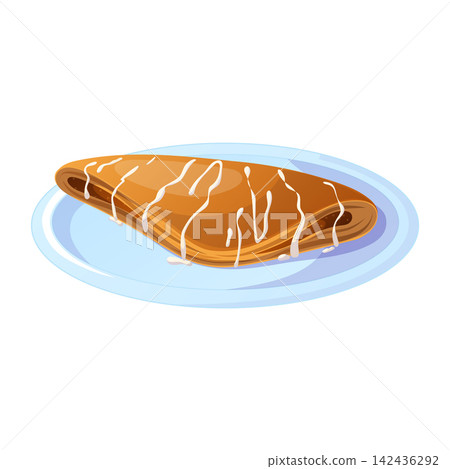 Golden folded turnover pastry with white glaze drizzled over the Golden folded turnover pastry with white glaze drizzled over the 142436292