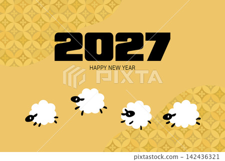 2027 Year of the Sheep: Simple and cute sheep design New Year's card 2027 Year of the Sheep: Simple and cute sheep design New Year's card 142436321
