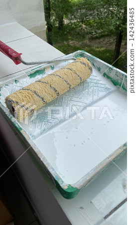 Painting Tools Set. Vertical Photograph Painting Tools Set. Vertical Photograph 142436485
