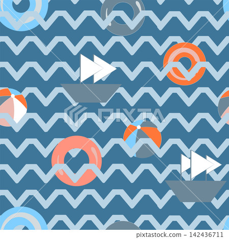 Seamless pattern without a background, a marine-themed game Seamless pattern without a background, a marine-themed game 142436711