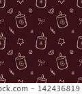 Seamless Christmas candle pattern with stars, bows and winter decorations 142436819