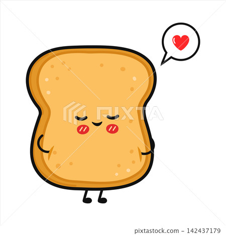 Cute toast character with heart speech bubble Cute toast character with heart speech bubble 142437179