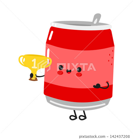 Cute soda can holding winner trophy Cute soda can holding winner trophy 142437208