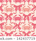 Pink Crabs and Ribbon Bows Seamless Pattern in Coquette Aesthetic Style on Cream Background 142437719