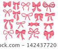 Pink Ribbon Bows Collection with Various Elegant Shapes and Knots Isolated on White Background 142437720