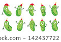 Christmas Pickle Character Set with Cute Gherkins Wearing Santa Hats in Various Poses on White Background 142437722