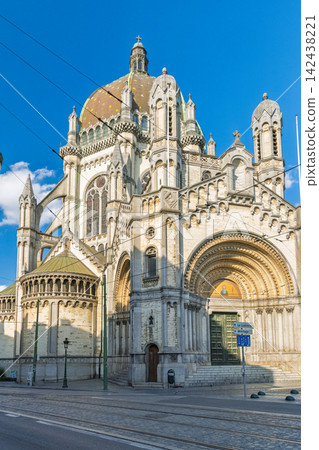 City of Brussels in Belgium, Europe. the Royal Church of Saint Mary of Schaerbeek with domed roof, intricate architecture, and blue sky, featuring classical design elements City of Brussels in Belgium, Europe. the Royal Church of Saint Mary of Schaerbeek with domed roof, intricate architecture, and blue sky, featuring classical design elements 142438221