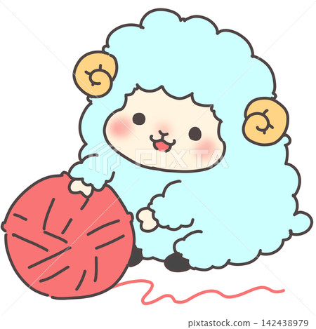 A light blue sheep playing with a ball of yarn - New Year's illustration for the Year of the Sheep A light blue sheep playing with a ball of yarn - New Year's illustration for the Year of the Sheep 142438979