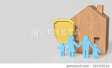 Happy Family Home Insurance Protection Concept 3d render. Happy Family Home Insurance Protection Concept 3d render. 142439210