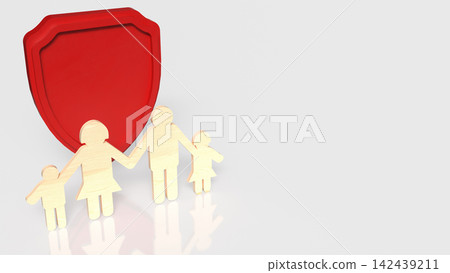 Happy Family Protected by Red Safety Shield 3d render. Happy Family Protected by Red Safety Shield 3d render. 142439211