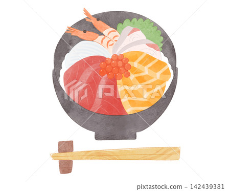 可愛又充滿奇思妙想的海鮮飯碗和筷子插圖(水彩風格) 可愛又充滿奇思妙想的海鮮飯碗和筷子插圖(水彩風格) 142439381
