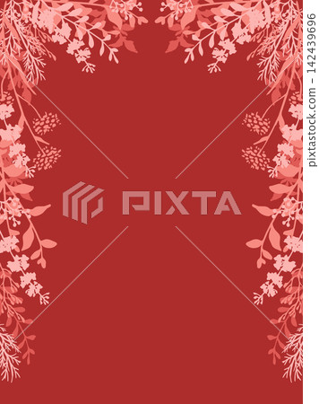 時尚的剪影相框,採用秋季色彩和手繪植物圖案。 時尚的剪影相框,採用秋季色彩和手繪植物圖案。 142439696