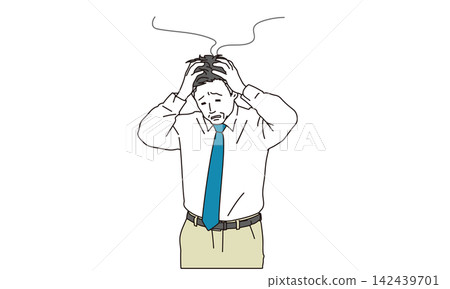 An illustration of a middle-aged businessman with his head in his hands, looking dejected. An illustration of a middle-aged businessman with his head in his hands, looking dejected. 142439701