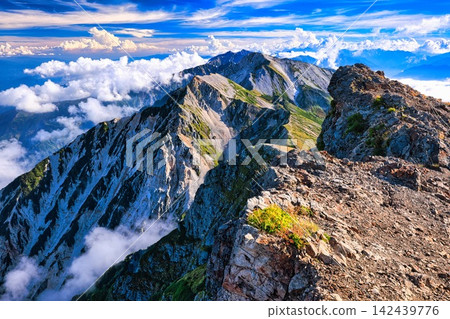 The Ushirotateyama mountain range extends from Mt. Hakuba in the Northern Alps. The Ushirotateyama mountain range extends from Mt. Hakuba in the Northern Alps. 142439776