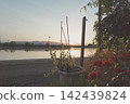 Rice paddies that look like a lake at dusk. 142439824