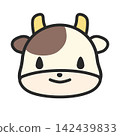 可愛的乳牛插圖（僅頭部，正面圖） 142439833