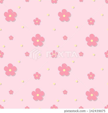 Cute Pink Floral Seamless Pattern with Soft Background and Drop Shadow Cute Pink Floral Seamless Pattern with Soft Background and Drop Shadow 142439875