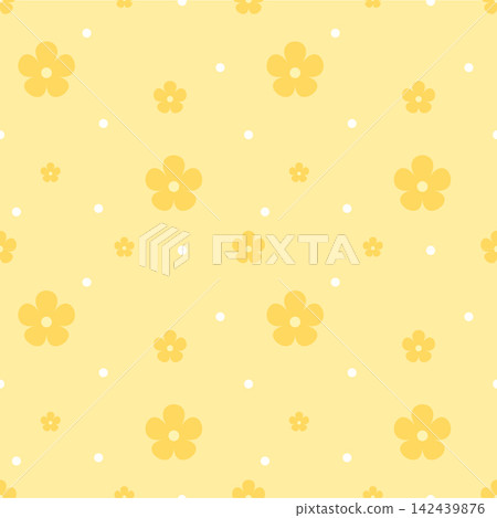 Pastel Yellow Floral Seamless Pattern with Tone on Tone Flowers and White Dots Pastel Yellow Floral Seamless Pattern with Tone on Tone Flowers and White Dots 142439876