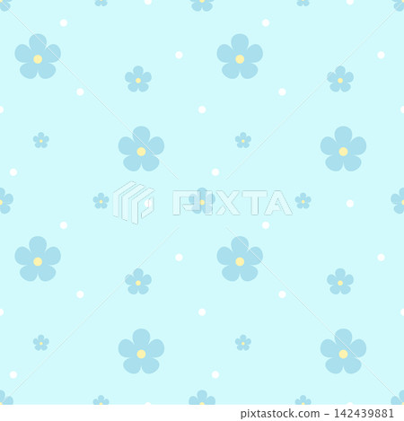 Pastel Aqua Blue Floral Seamless Pattern with Soft Blue Background and White Dots Pastel Aqua Blue Floral Seamless Pattern with Soft Blue Background and White Dots 142439881