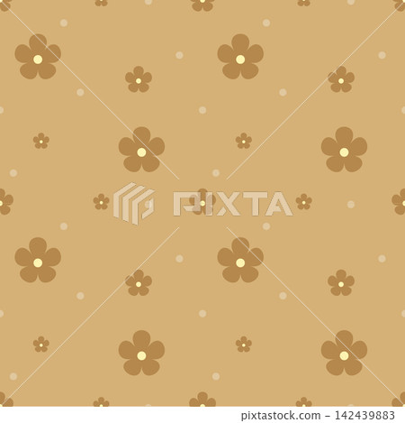Caramel Brown Floral Seamless Pattern with Warm Retro Tone on Tone Background 142439883
