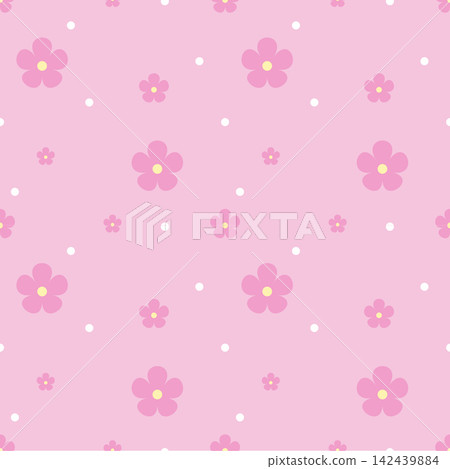 Soft Pink Floral Seamless Pattern with Cute Tone on Tone Flowers and White Dots Soft Pink Floral Seamless Pattern with Cute Tone on Tone Flowers and White Dots 142439884