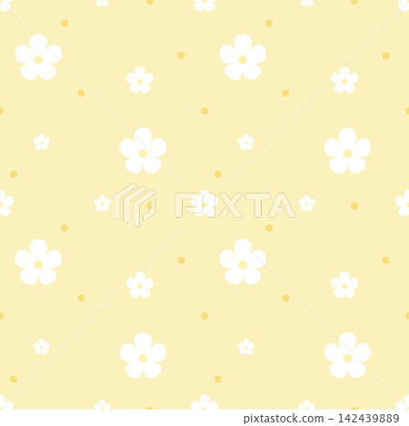 White Flower Seamless Pattern with Dots on Soft Pastel Yellow Background White Flower Seamless Pattern with Dots on Soft Pastel Yellow Background 142439889