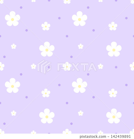 White Flower Seamless Pattern with Dots on Soft Pastel Lavender Background White Flower Seamless Pattern with Dots on Soft Pastel Lavender Background 142439891
