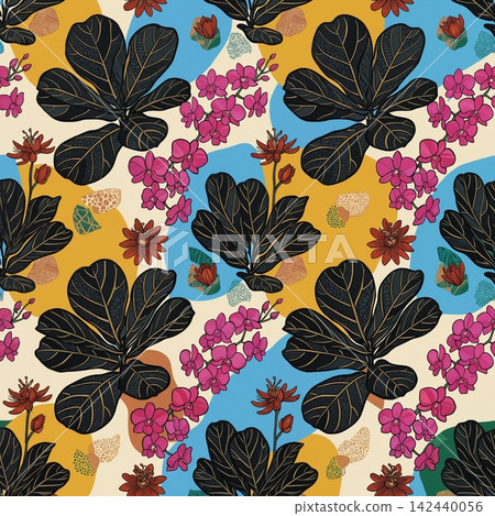 Vibrant botanical floral seamless pattern collection with diverse color palettes for creative design work Vibrant botanical floral seamless pattern collection with diverse color palettes for creative design work 142440056